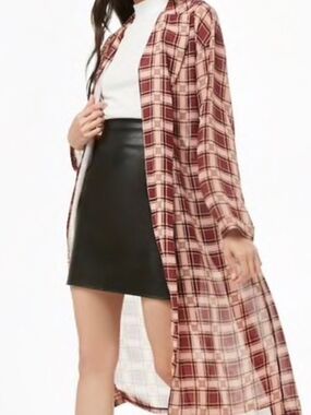 New Directions Women's Plum Plaid Lace Back Open-Front Cardigan ~ Size Large